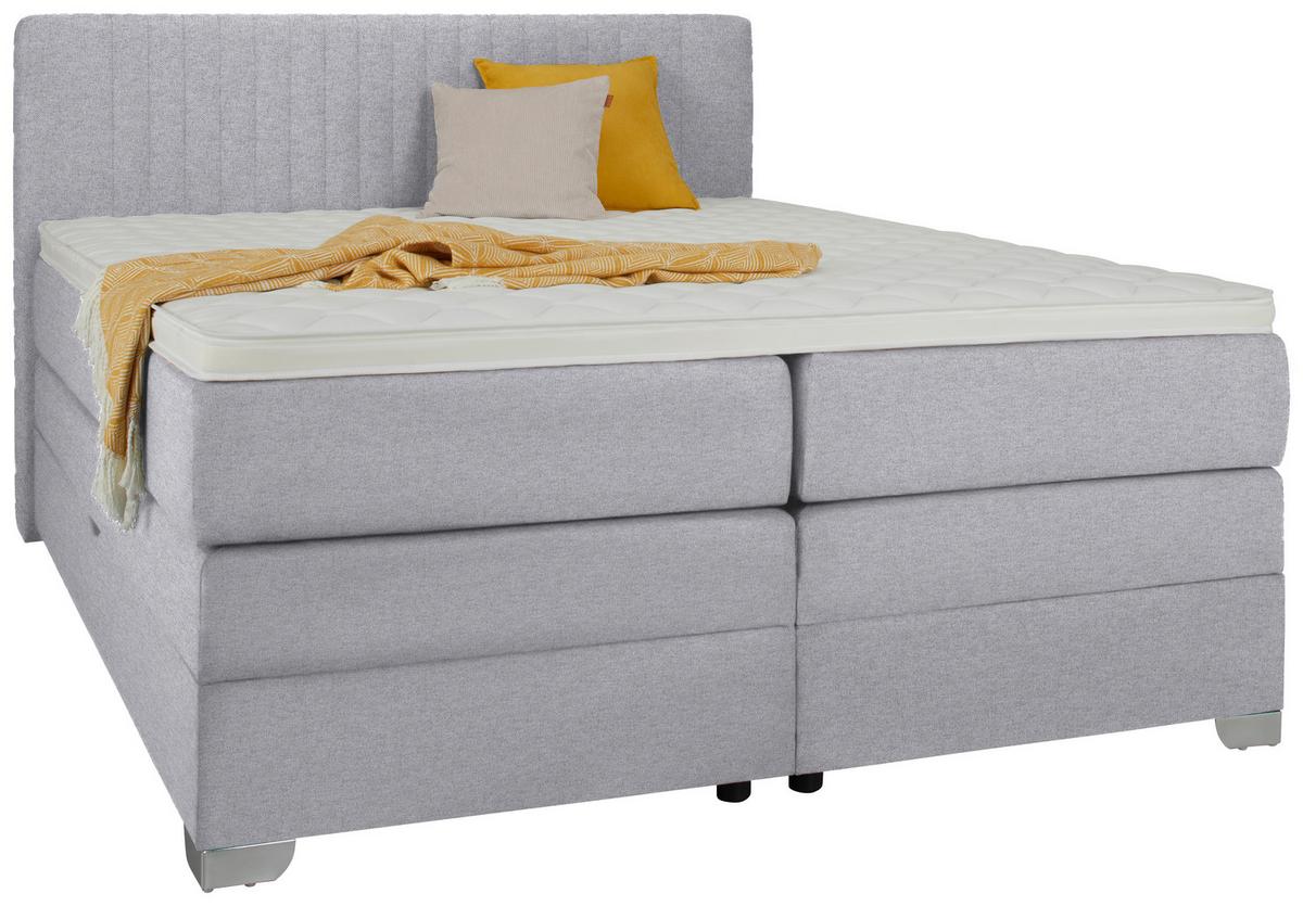 Boxspringbett Plura Hellgrau ca. 180x200cm - Chromfarben/Hellgrau, KONVENTIONELL, Holz/Holzwerkstoff (180/200cm) - Mömax