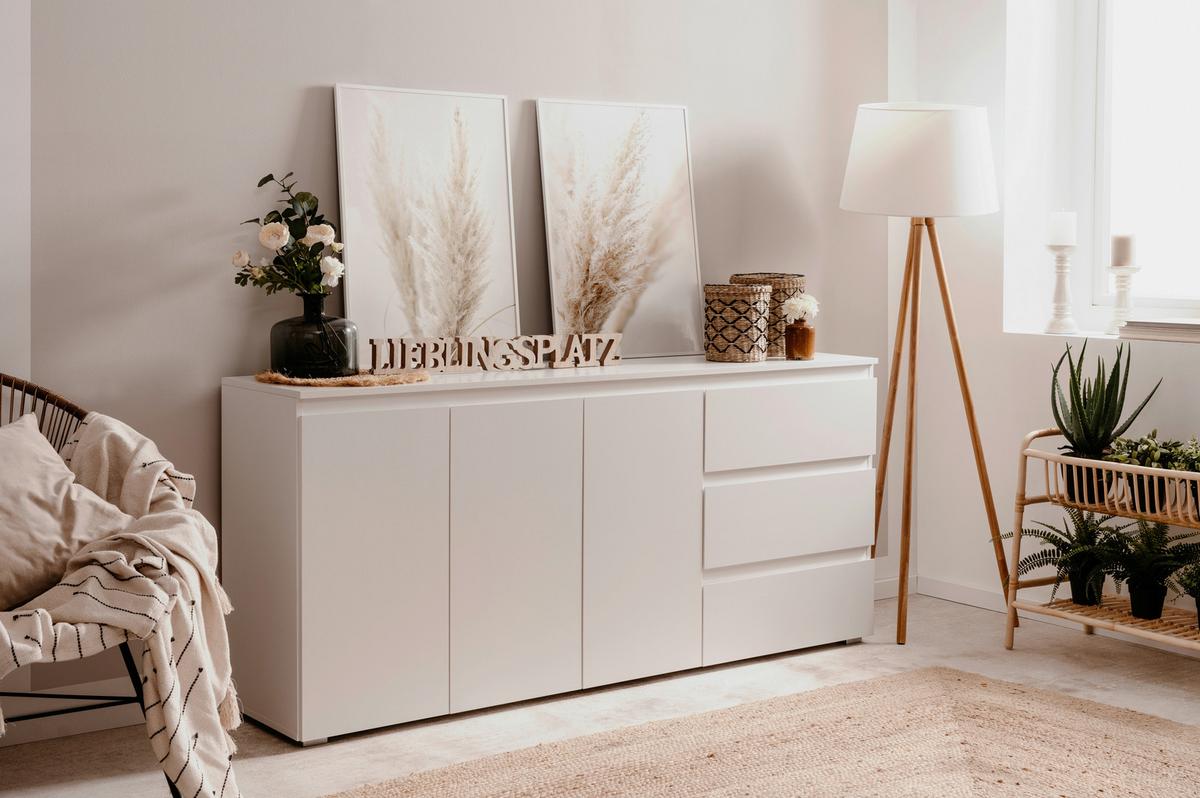 Široka Komoda Image 51a, Bela - črna/bela, Design, umetna masa/leseni material (178/80/40cm) - MID.YOU