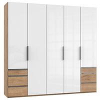 Drehtürenschrank Level 36D mit Laden ca. 250 cm Eiche/Weiß - Chromfarben/Weiß Hochglanz, MODERN, Holzwerkstoff/Metall (250/236/58cm) - MID.YOU