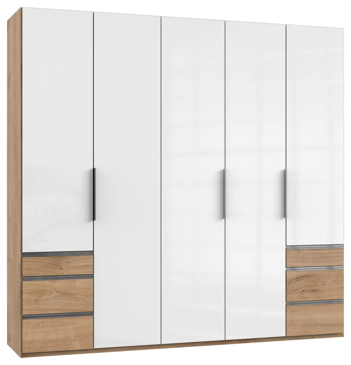 Drehtürenschrank Level 36D mit Laden ca. 250 cm Eiche/Weiß - Chromfarben/Weiß Hochglanz, MODERN, Holzwerkstoff/Metall (250/236/58cm) - MID.YOU