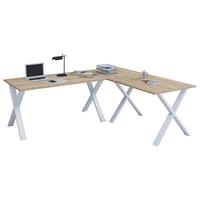 Kotna Pisalna Miza Lona, Hrast, 130x130cm - bela/hrast sonoma, Moderno, kovina/leseni material (130/130/76cm) - MID.YOU