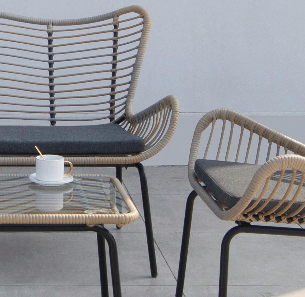 Loungegarnitur 4-tlg korfu aus Glas/Metall mit Kissen - Dunkelgrau/Schwarz, Basics, Glas/Textil (122/86,5/69cm) - Acamp