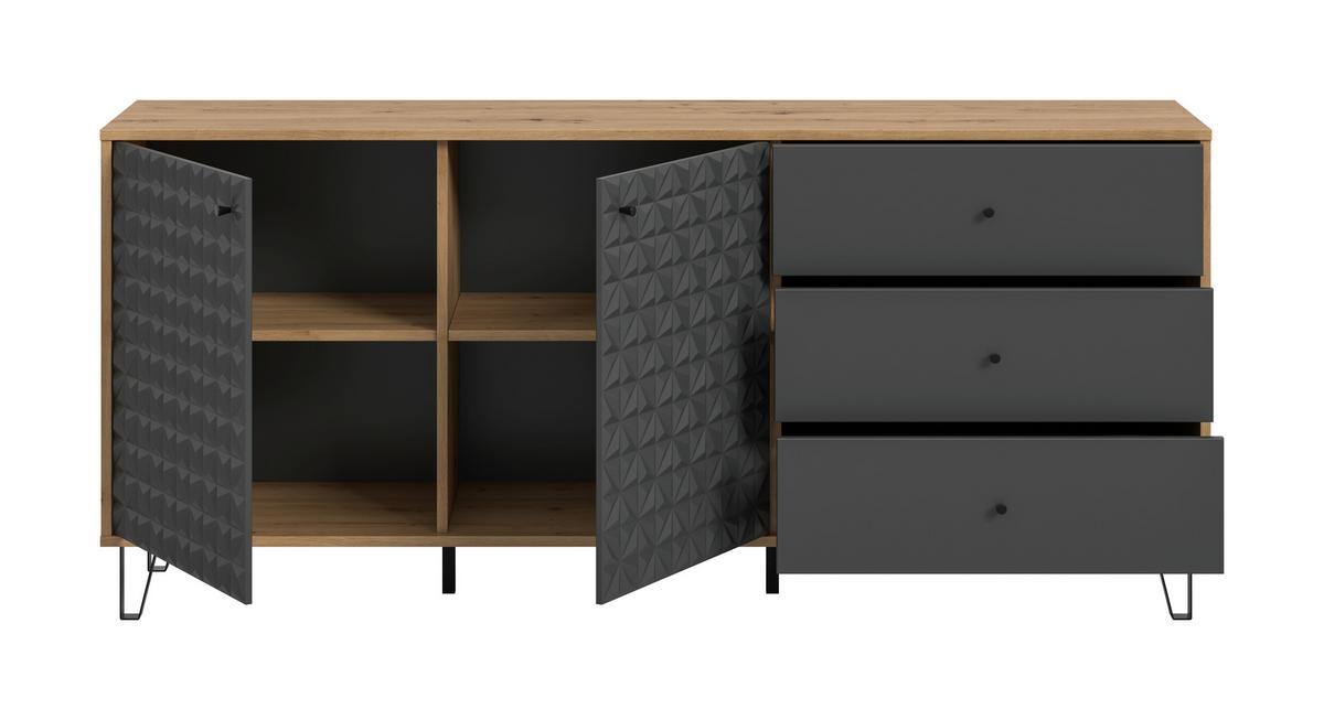 Sideboard Prisma Anthrazit/Eiche Artisan - Anthrazit/Schwarz, Design, Holzwerkstoff/Kunststoff (170/76/40cm) - Livetastic
