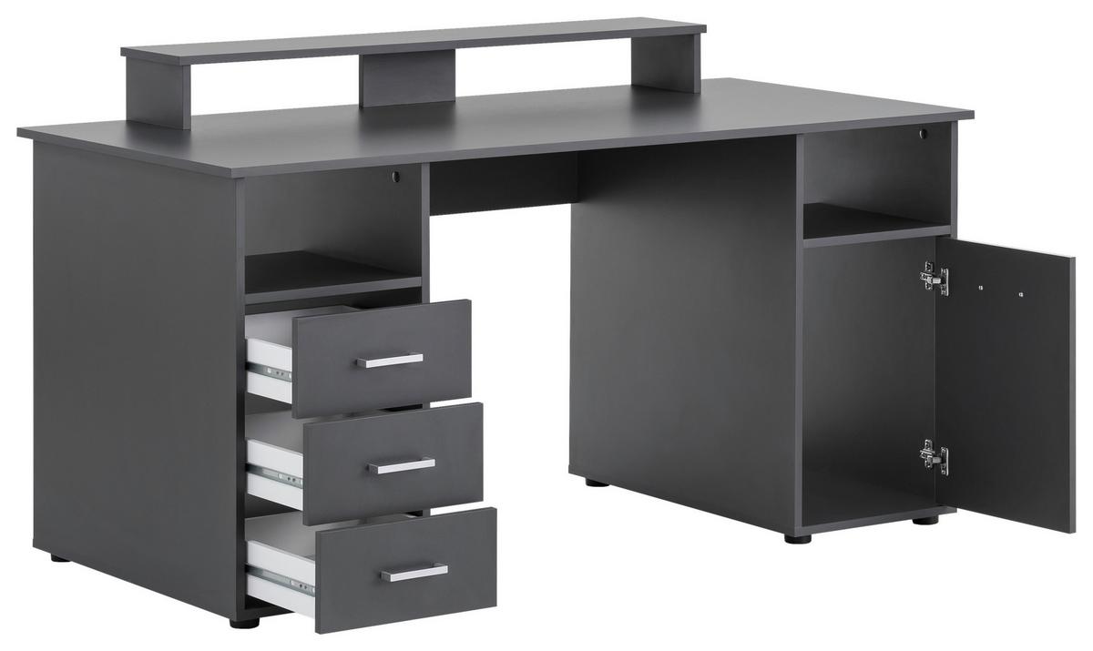 SCHREIBTISCH Niels, Anthrazit - Anthrazit/Silberfarben, MODERN, Holzwerkstoff/Kunststoff (150/70/70cm) - MID.YOU