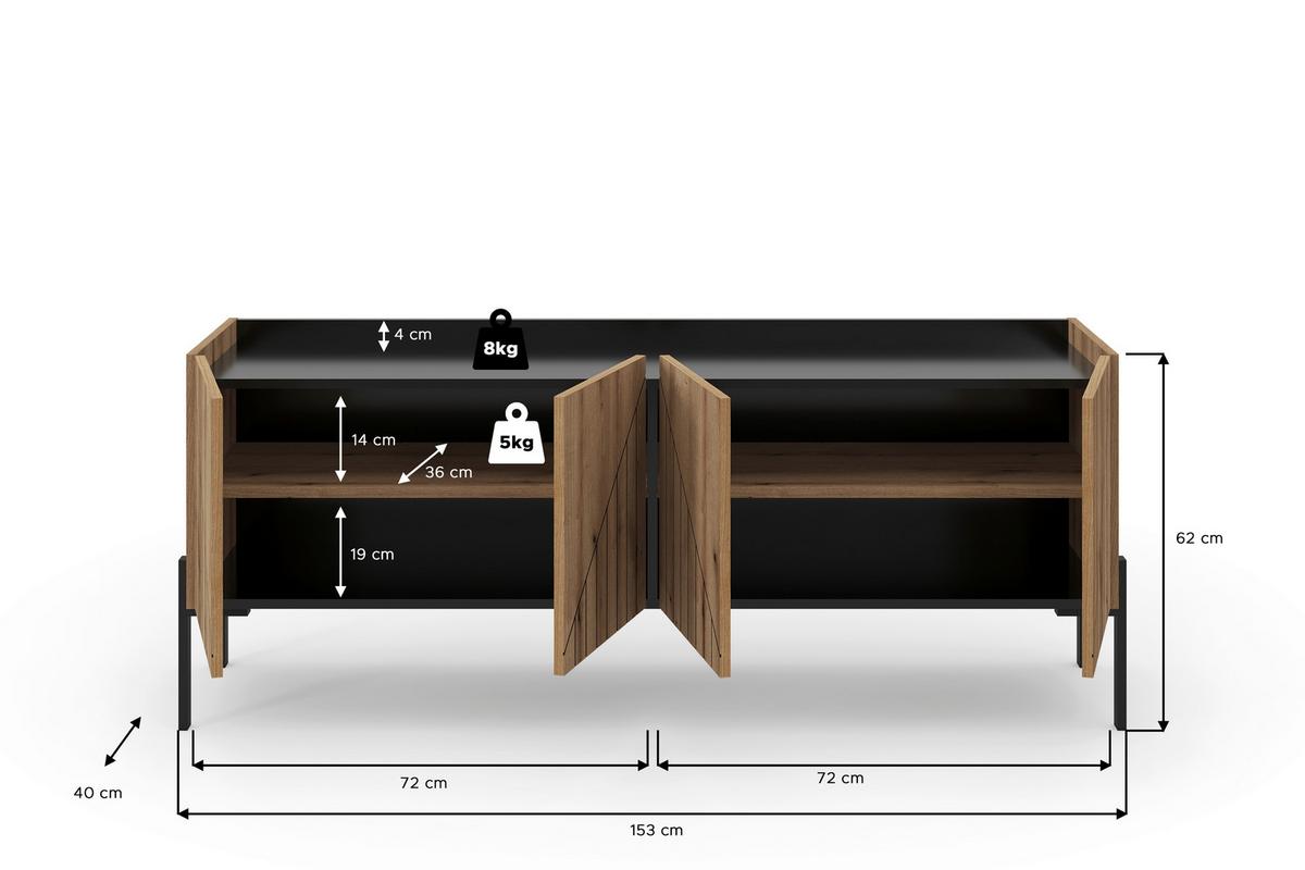 Nizka Omarica Neo, Barva Hrasta, Črna - črna/temni hrast, Design, kovina/leseni material (155/62/40cm) - Livetastic