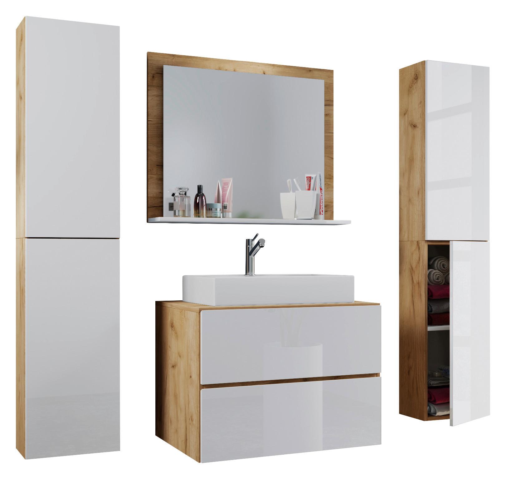 Badezimmer Lendas 5-tlg. ca. 147 cm Weiß/Honigeiche - Honigeiche/Weiß, MODERN, Keramik/Holzwerkstoff (147cm) - MID.YOU