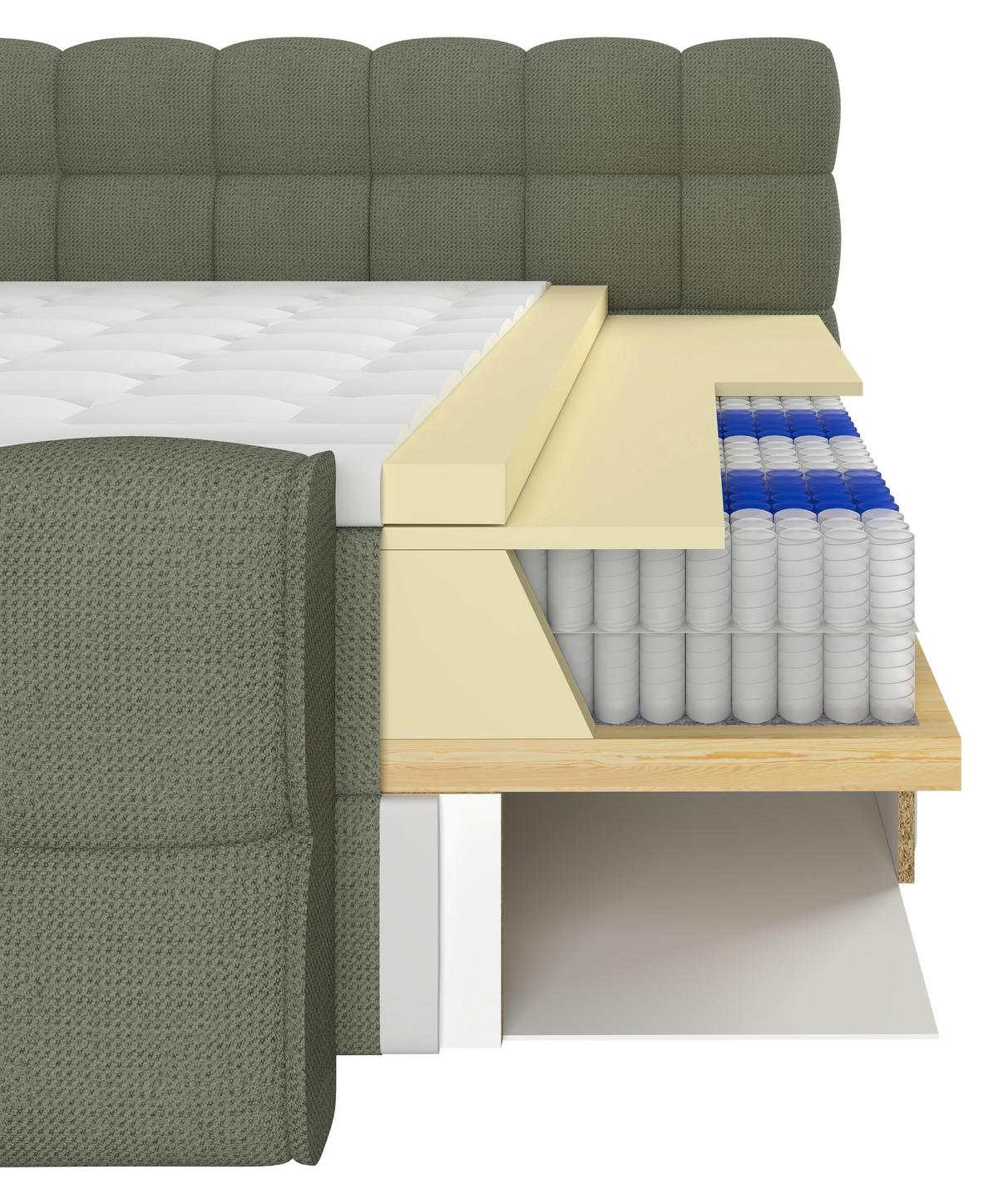 Boxspring Krevet Brisbane - zelena/crna, Trend, drvni materijal/drvo (180/200cm) - Premium Living