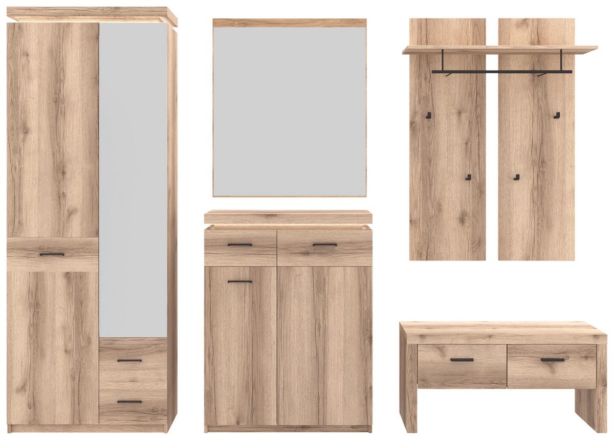 Dulap pentru hol Vancuover - culoare lemn stejar, Modern, sticlă/material pe bază de lemn (75/198/38cm) - Premium Living