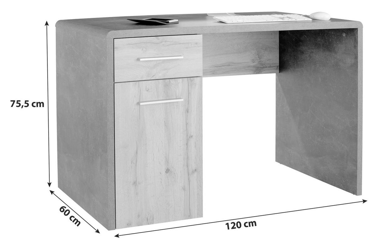 Pisalna Miza Fontana New Ftb06, Temno Siva, Hrast - barve kroma/temno siva, Moderno, umetna masa/leseni material (120/75,5/60cm) - Mömax