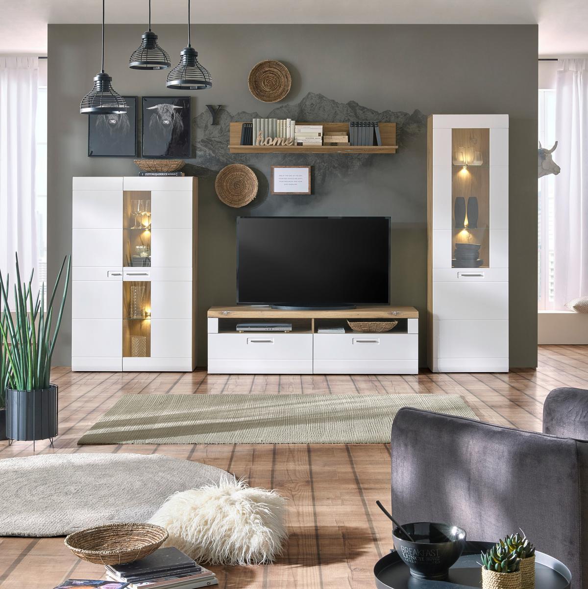 Tv-element Auris, Bela, Barva Hrasta - barve hrasta/bela, Moderno, umetna masa/leseni material (163/50/50cm) - Mömax