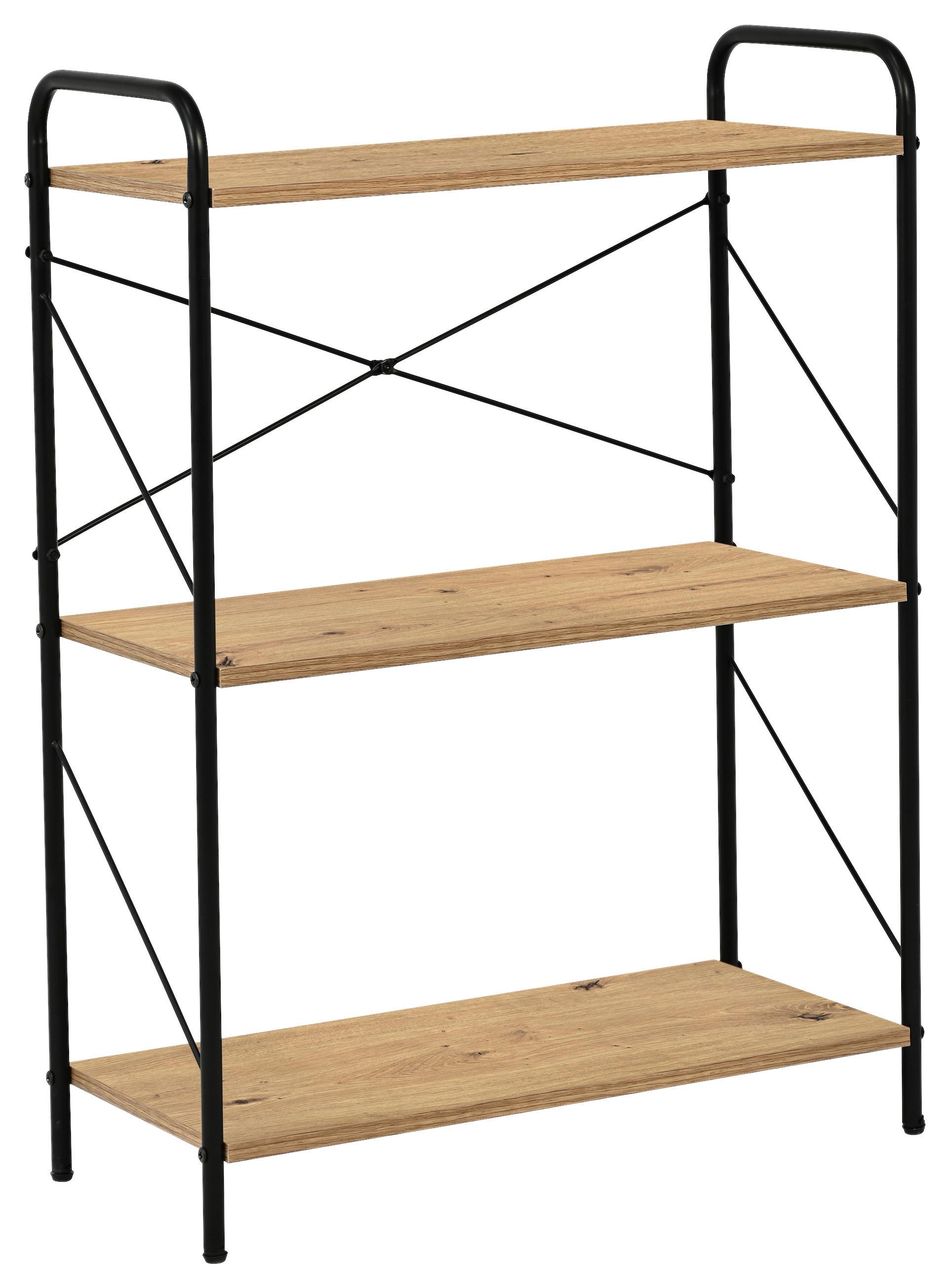 Regal Tim 3, Barva Hrasta, Črna - črna/hrast artisan, Trend, kovina/leseni material (63/89/30cm)