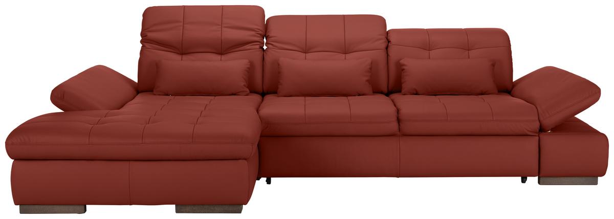 Wohnlandschaft Sanfino Leder Weinrot - Chromfarben/Weinrot, KONVENTIONELL, Leder/Metall (199/79-96/305cm) - Premium Living