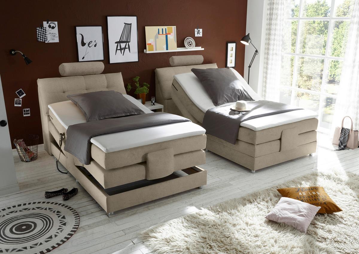 Boxspringbett Palermo elektrisch 120x200cm Sandfarb. - Sandfarben/Silberfarben, MODERN, Holzwerkstoff/Kunststoff (120/200cm) - MID.YOU