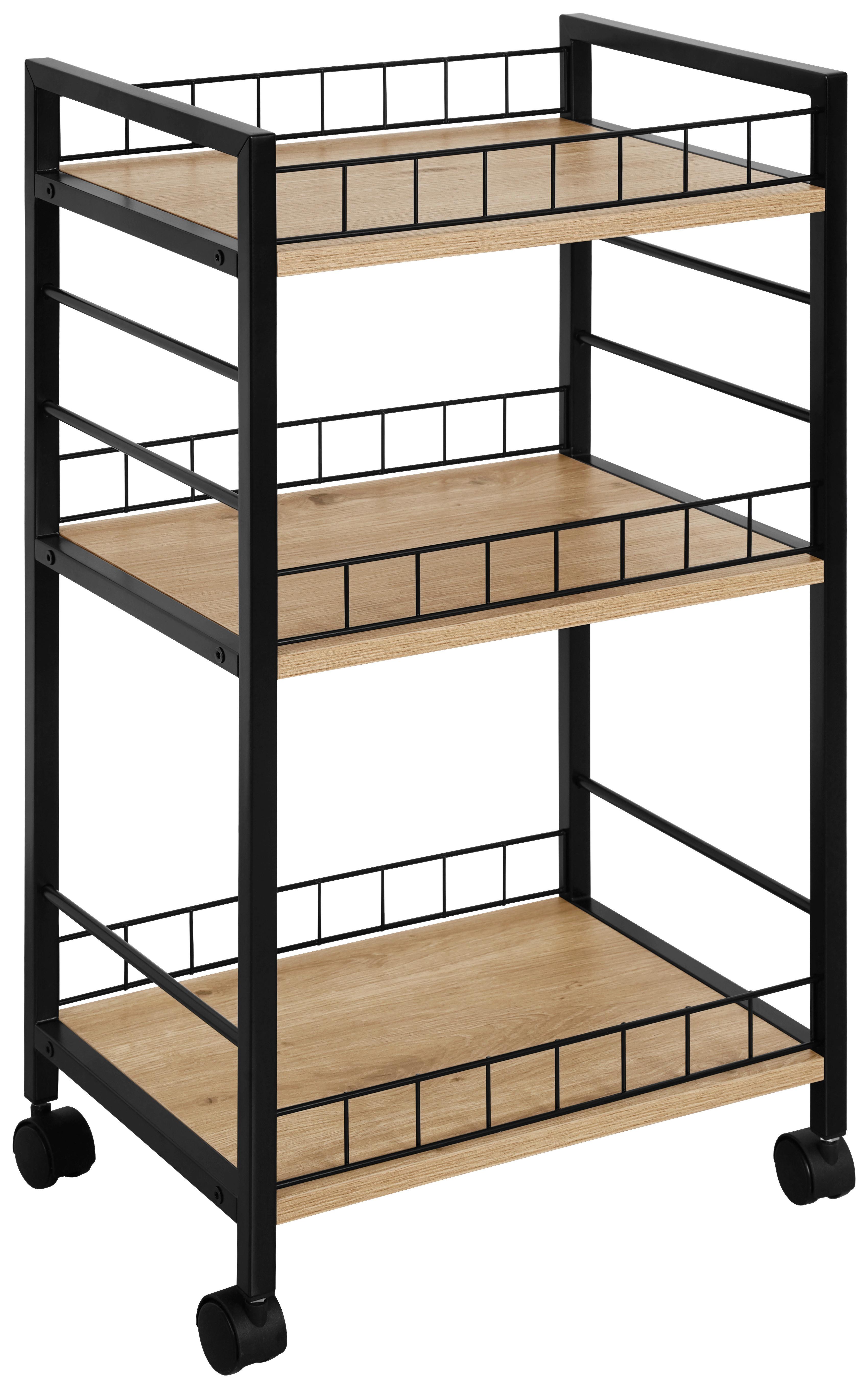 Cărucior pentru servit TROMSO 2 - stejar Artisan/negru, Trend, plastic/metal (40/76/30cm) - Zandiara