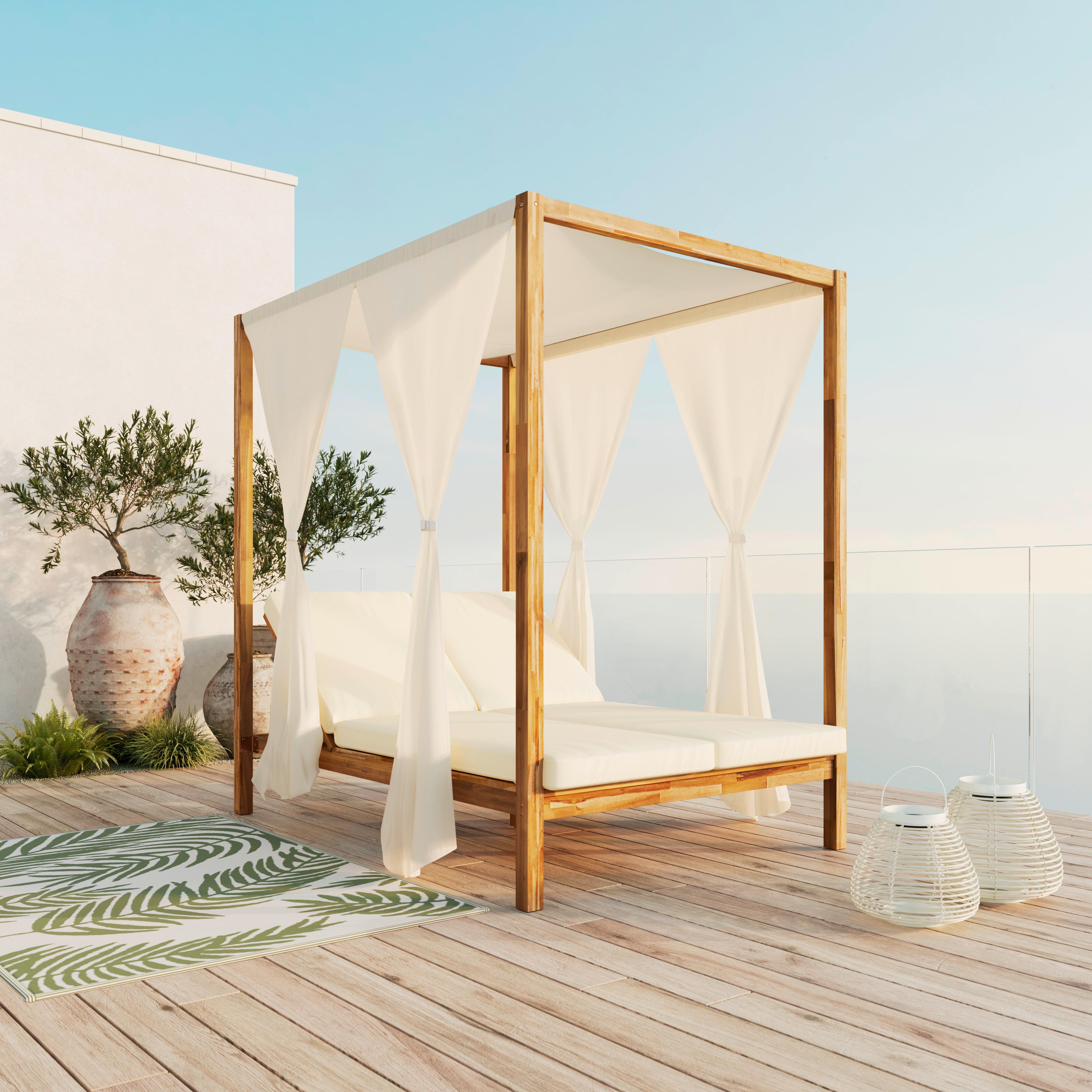 Sonneninsel Nicola Creme Holz/Outdoorstoff - Creme, MODERN, Holz/Textil (135,5/194,5/190cm) - Bessagi Garden