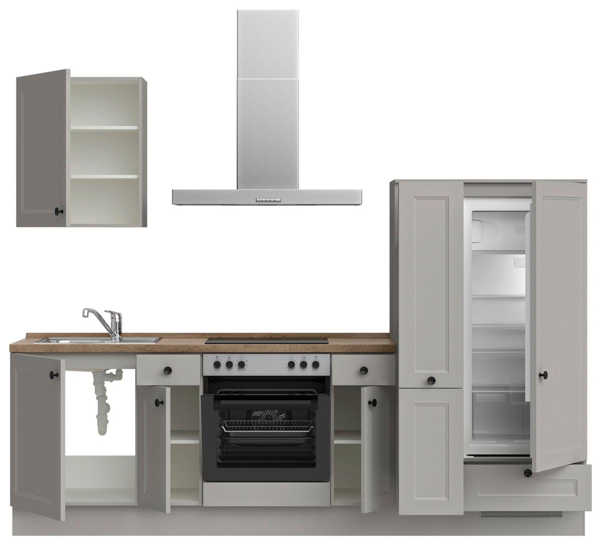 Küchenblock Cascada Low m. Geräten Grau - Eiche dunkel/Schwarz, MODERN, Holzwerkstoff/Metall (270cm) - Nobilia