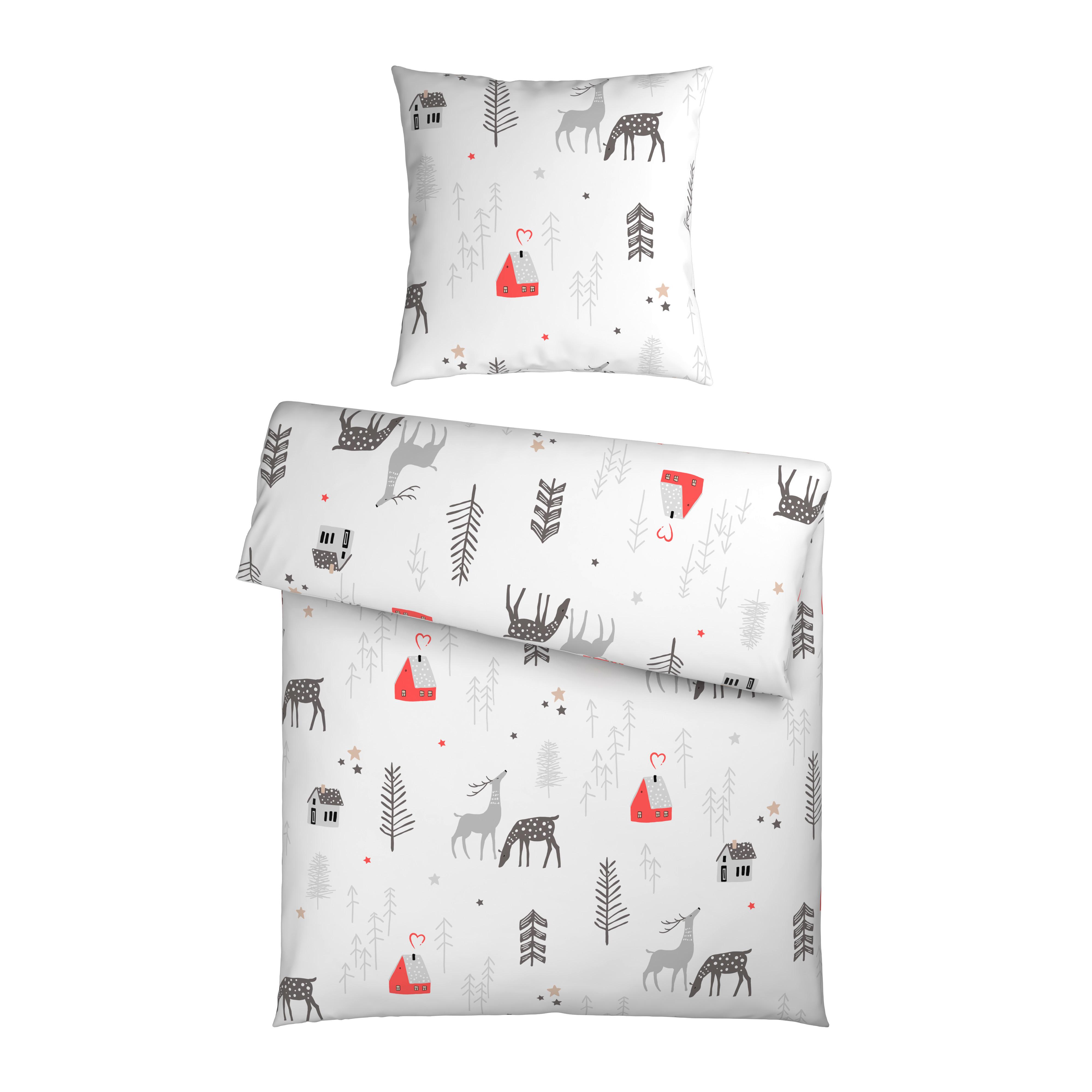 Bettwäsche Lotte Grau/Rot/Weiß ca. 135x200cm - Rot/Weiß, Textil (135/200cm) - Mömax