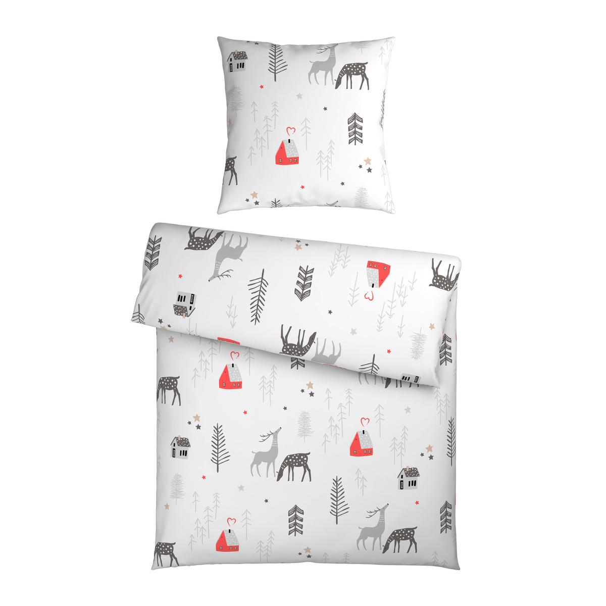 Bettwäsche Lotte Grau/Rot/Weiß ca. 135x200cm - Rot/Weiß, Textil (135/200cm) - Mömax