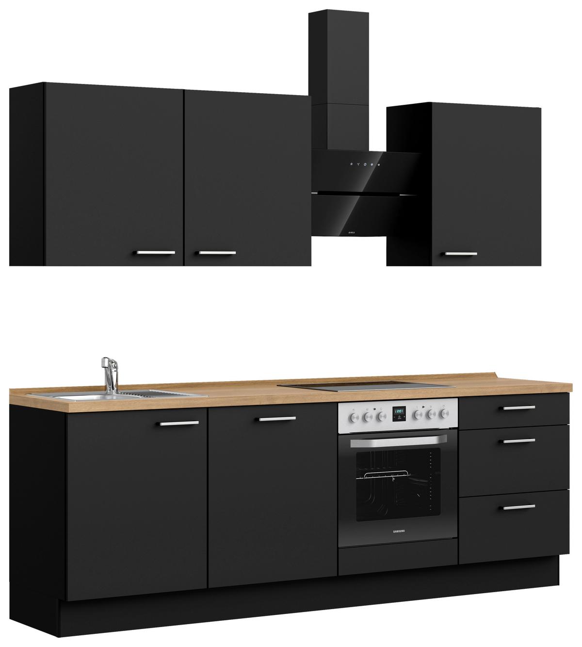 Küchenblock Touch High m. Geräten Schwarz - Edelstahlfarben/Eichefarben, MODERN, Holzwerkstoff/Metall (240cm) - Nobilia