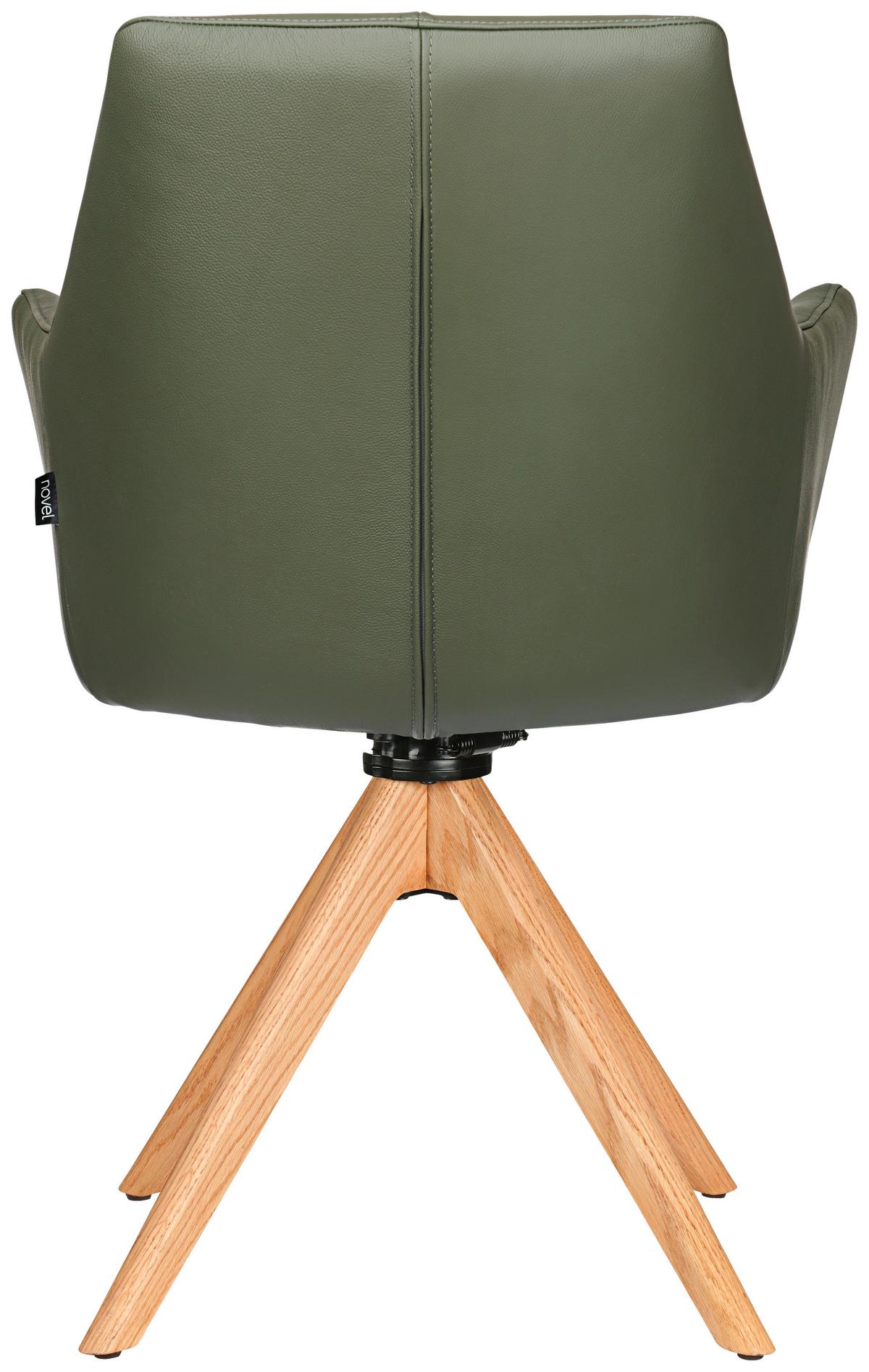 KRZESŁO Z PODŁOKIETNIKAMI MEDUSA -EXKLUSIV- - kolor dębowy/zielony, Konventionell, skóra/drewno (59,5/87/63cm) - Novel