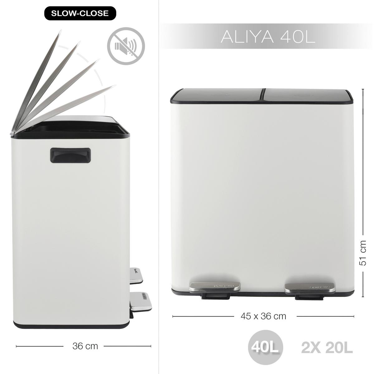 Treteimer Aliya Matt-White - Weiss/Schwarz, Basics, Kunststoff/Metall (45/30/51cm) - Spirella