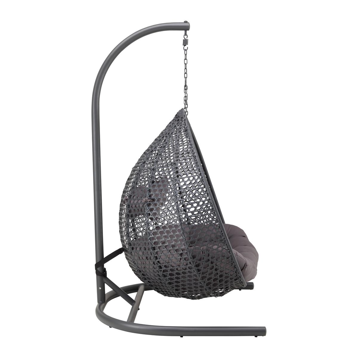 Hängesessel BARI Dunkelgrau, Kissen Grau - Dunkelgrau/Grau, Modern, Kunststoff/Textil (130/201/116cm) - Bessagi Garden