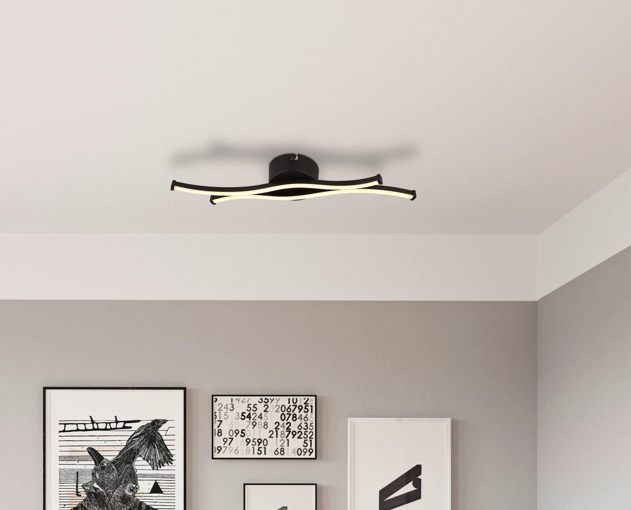 LED-DECKENLEUCHTE 67336-12 - Opal/Schwarz, Design, Kunststoff/Metall (47,6/10/5,6cm) - Globo