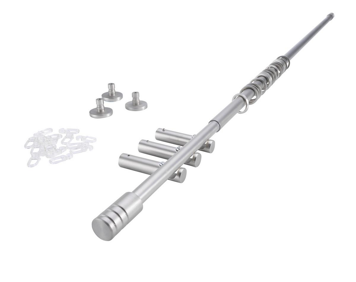Vorhangstangenset Rillcube, ca. 280-400cm - Edelstahlfarben, Metall (210-400cm) - Premium Living