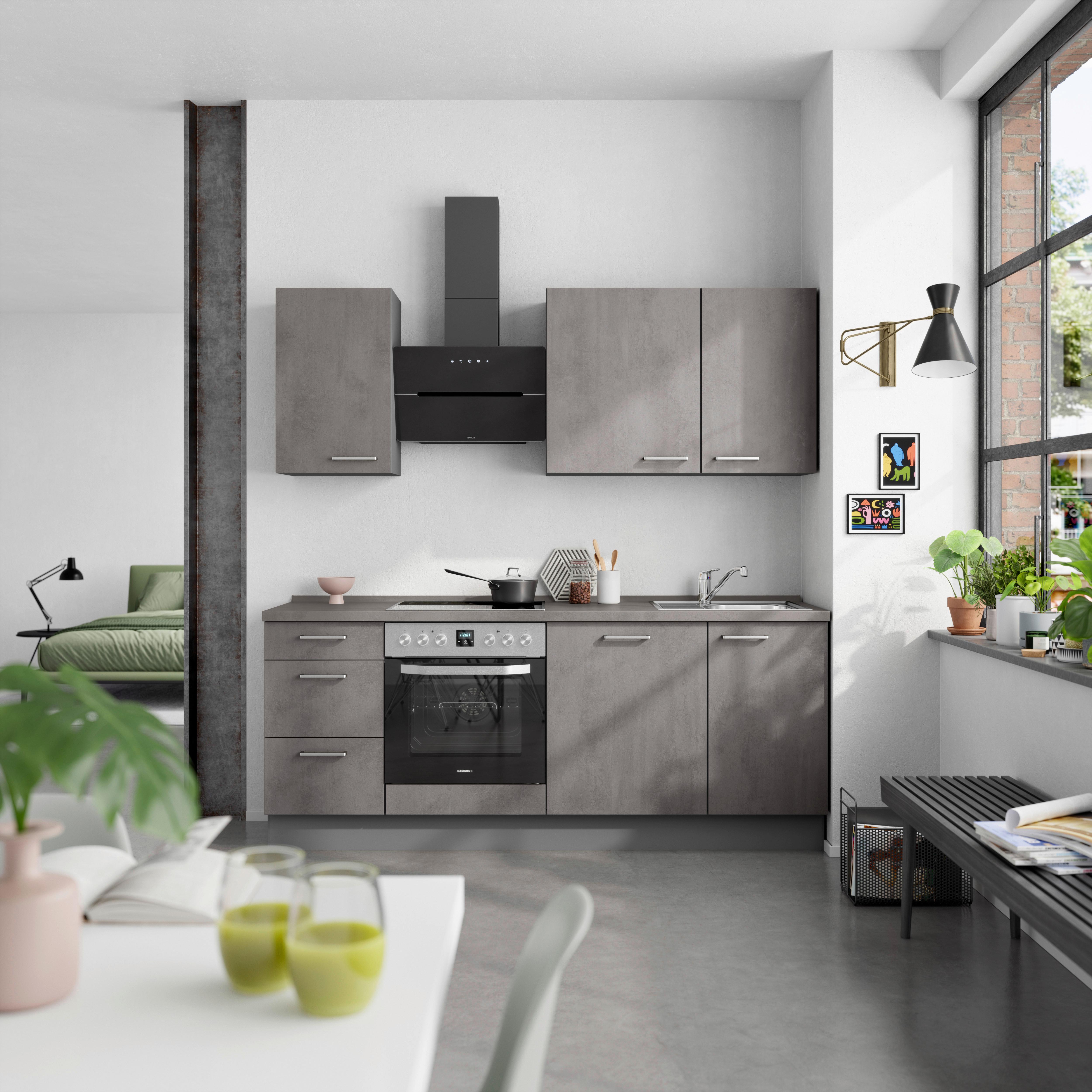 Küchenblock Riva High m. Geräten Schieferfarben - Schieferfarben/Edelstahlfarben, MODERN, Holzwerkstoff/Metall (210cm) - Nobilia