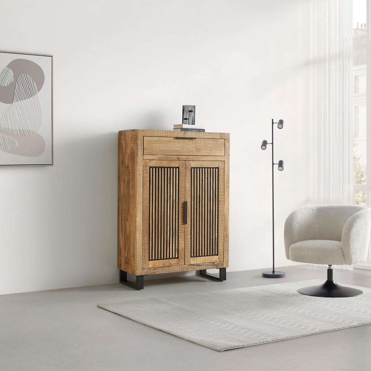 Schuhschrank Everest Naturfarben - Schwarz/Naturfarben, Natur, Holz/Metall (88/130/40cm) - Mömax