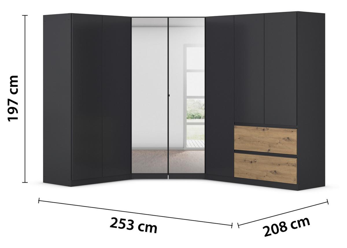 Kotna Omara Za Oblačila Costa, Siva, Barva Hrasta - barve kroma/siva, Moderno, leseni material (208/197/253cm) - Rauch Möbel