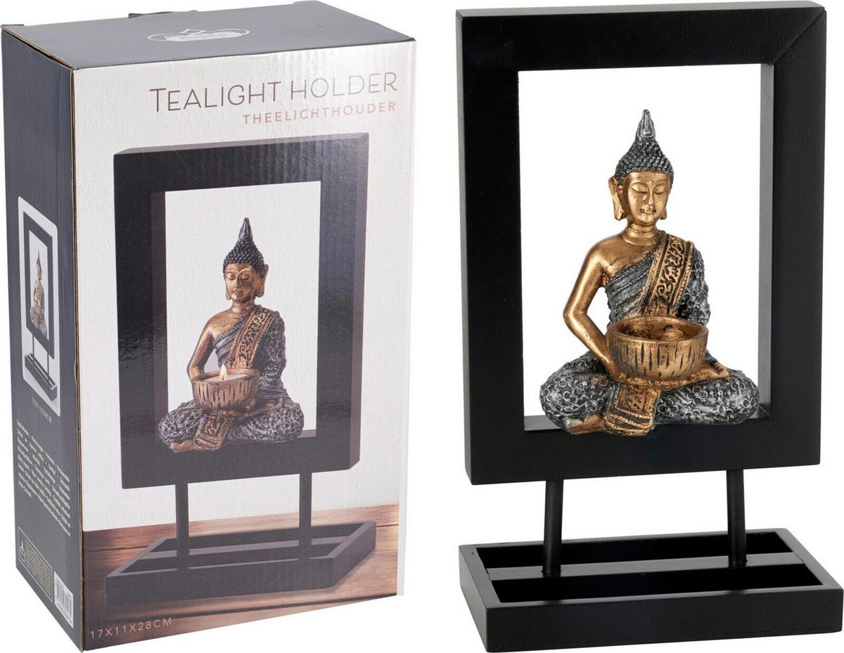 Mécsestartó Buddha - fekete, Basics, faalapú anyag (17/11/28cm)