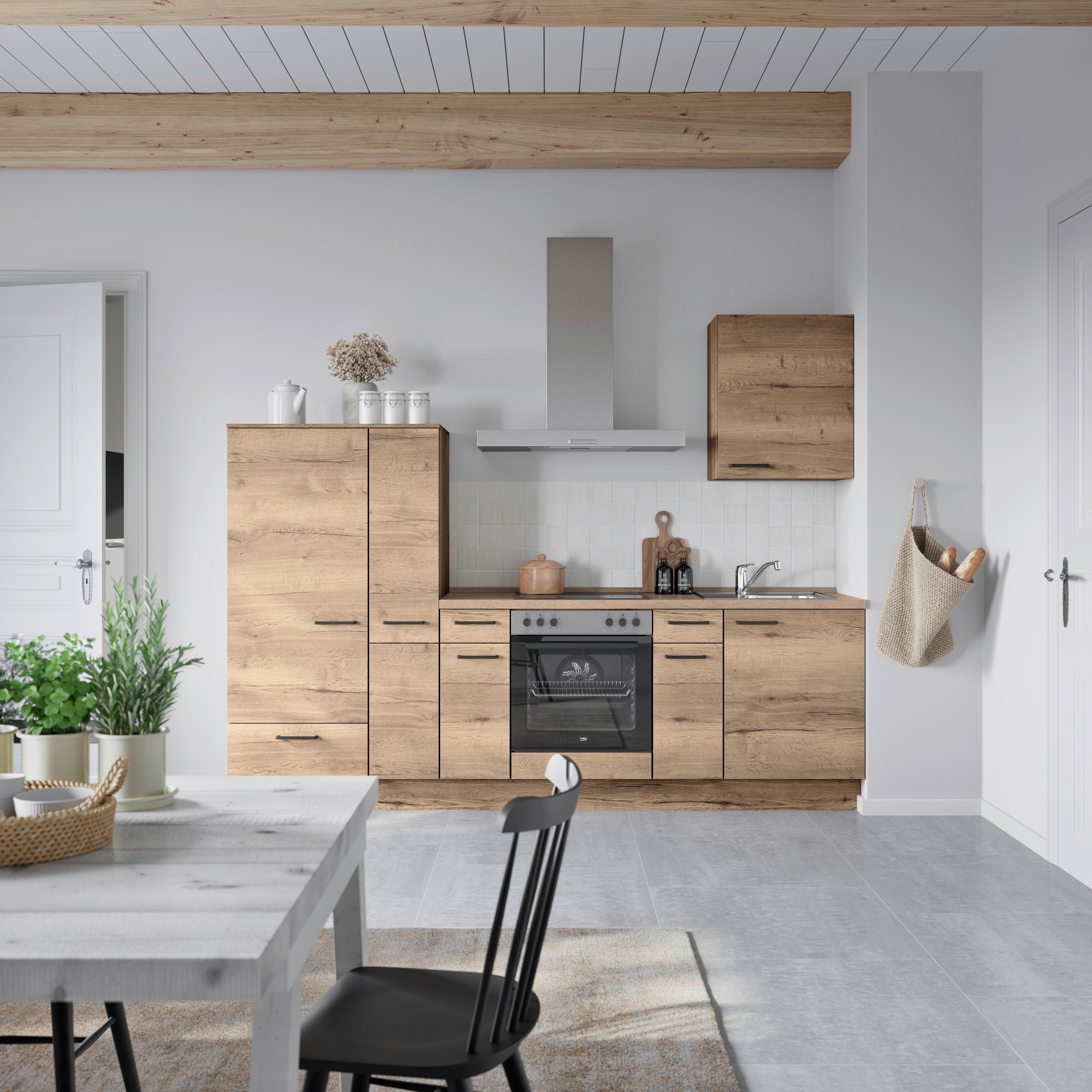 Küchenblock Structura Low m. Geräten Eiche dunkel - Eiche dunkel/Eichefarben, MODERN, Holzwerkstoff/Metall (270cm) - Nobilia