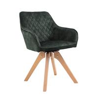 Naslanjač Samt, Temno Zelena, Vrtljiv - barve hrasta/temno zelena, Moderno, tekstil/les (59/85/61cm) - Livetastic