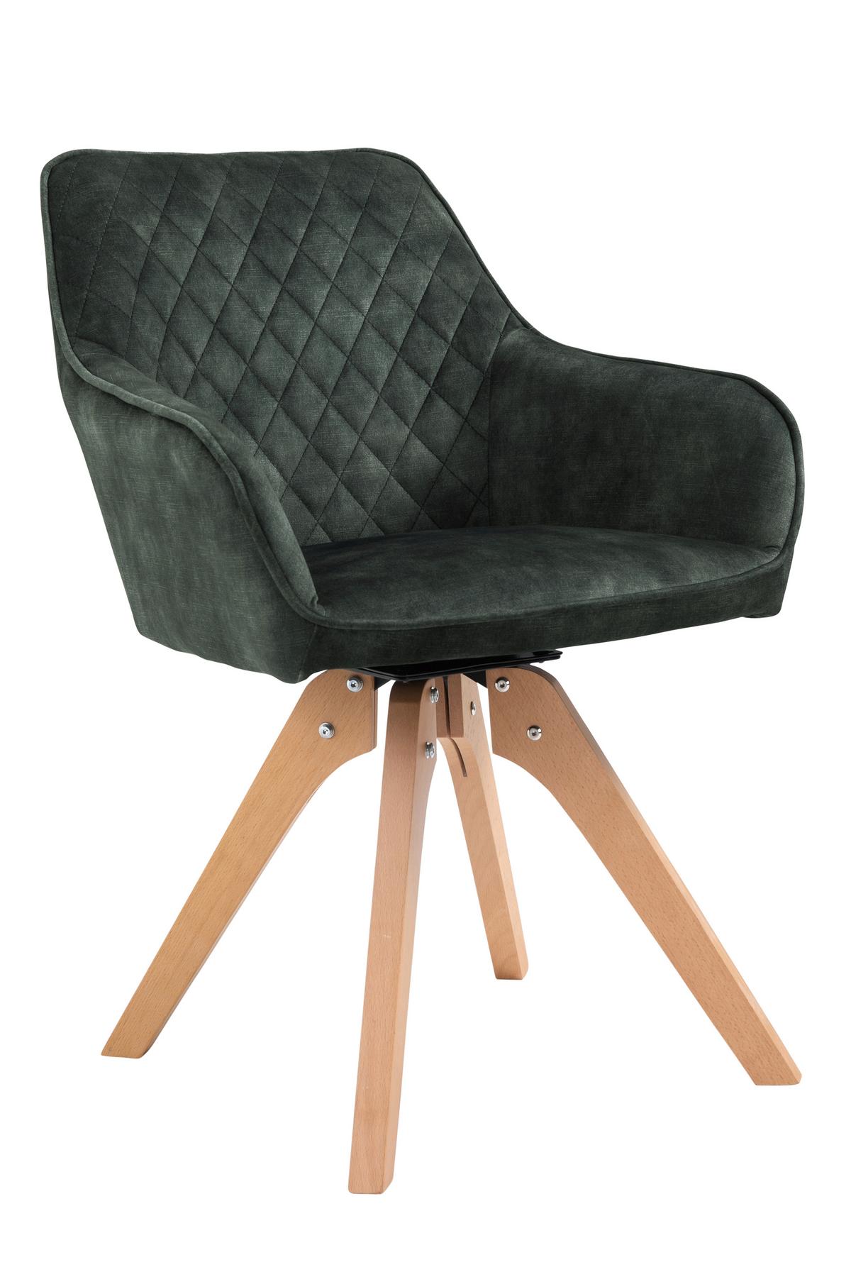 Naslanjač Samt, Temno Zelena, Vrtljiv - barve hrasta/temno zelena, Moderno, tekstil/les (59/85/61cm) - Livetastic