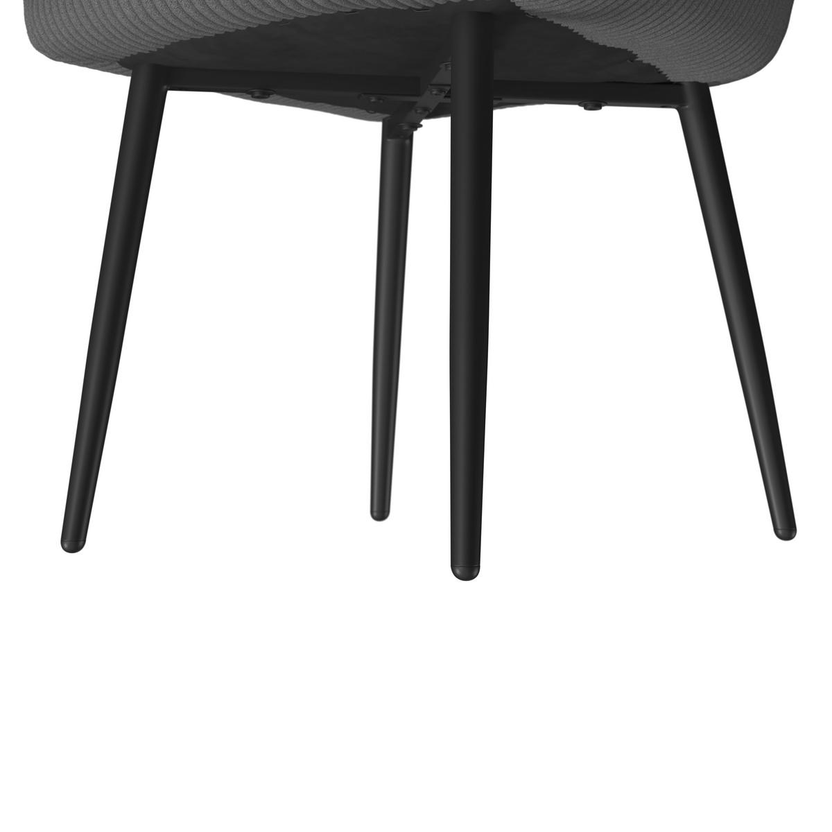 Armlehnstuhl Alani Grau Cord Gepolstert - Schwarz/Grau, MODERN, Textil/Metall (60/58/86cm) - Bessagi Home