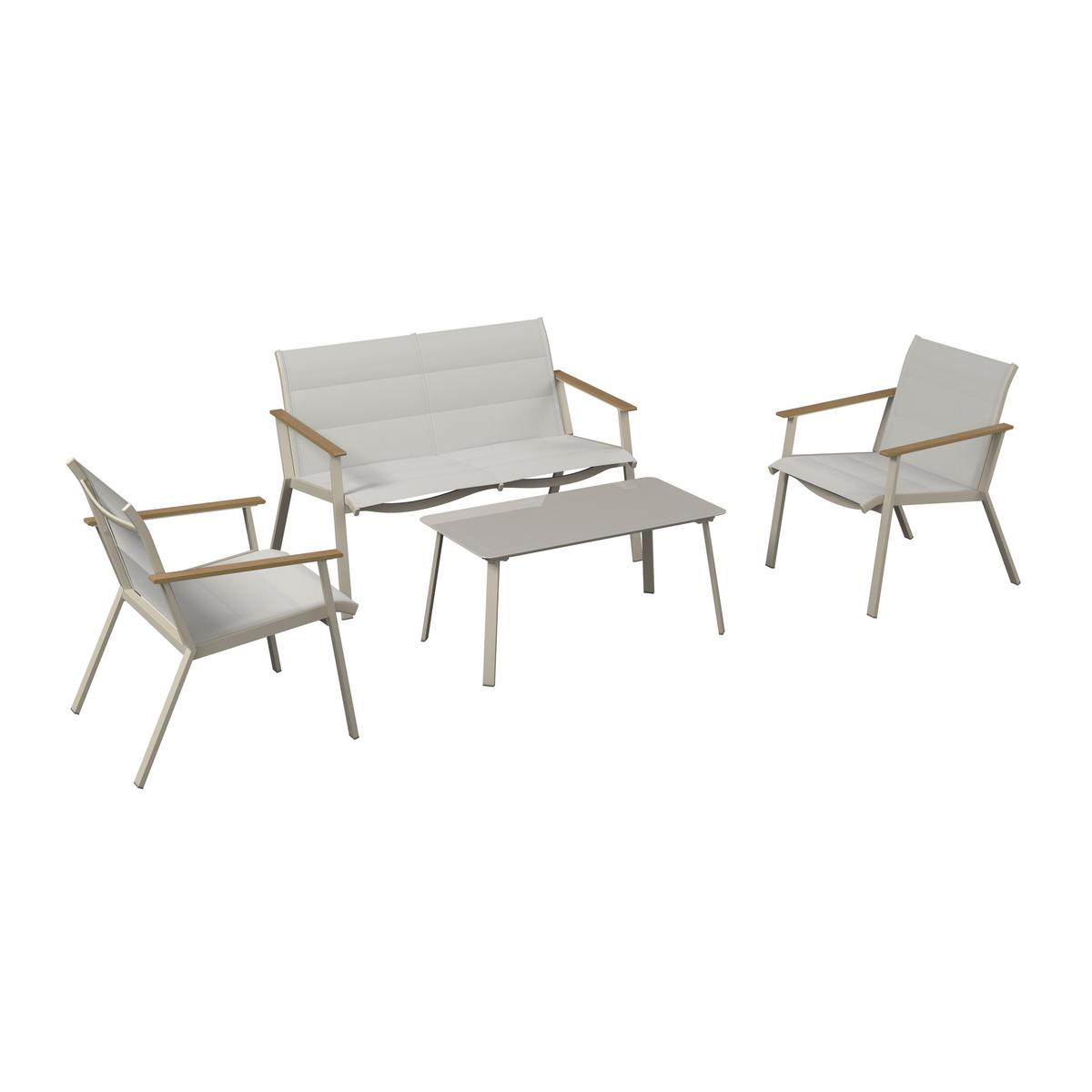 Gartenset Bianco Beige/Teakfarben 4-teilig - Beige/Teakfarben, Basics, Glas/Kunststoff (71/118/77cm) - Mömax