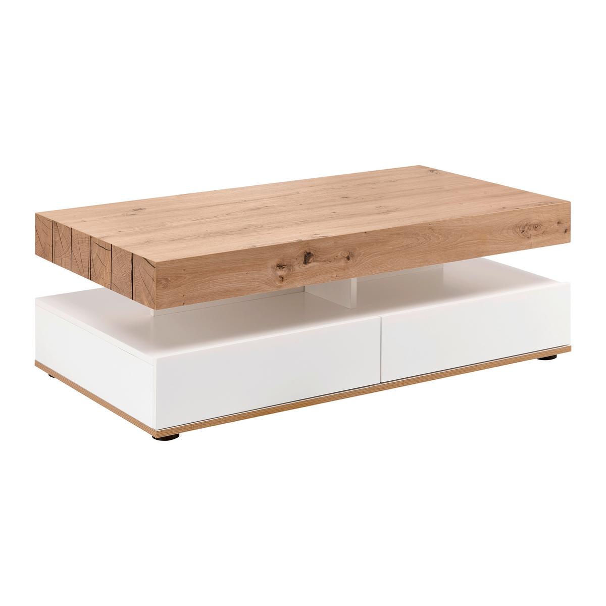 Klubska Miza Cara, Bela, Hrast, 2 Predala - barve hrasta/bela, Moderno (110/60/38cm) - Bessagi Home