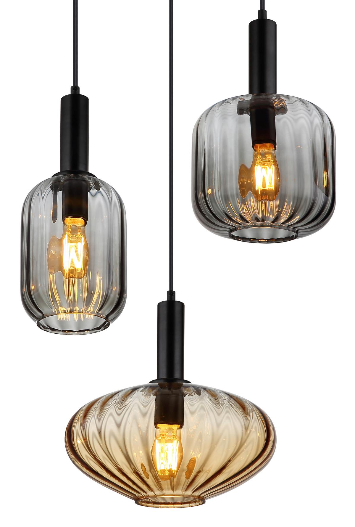 HÄNGELEUCHTE 15719-3 VALLETTA - Klar/Bernsteinfarben, Trend, Glas/Kunststoff (55/150cm) - Globo