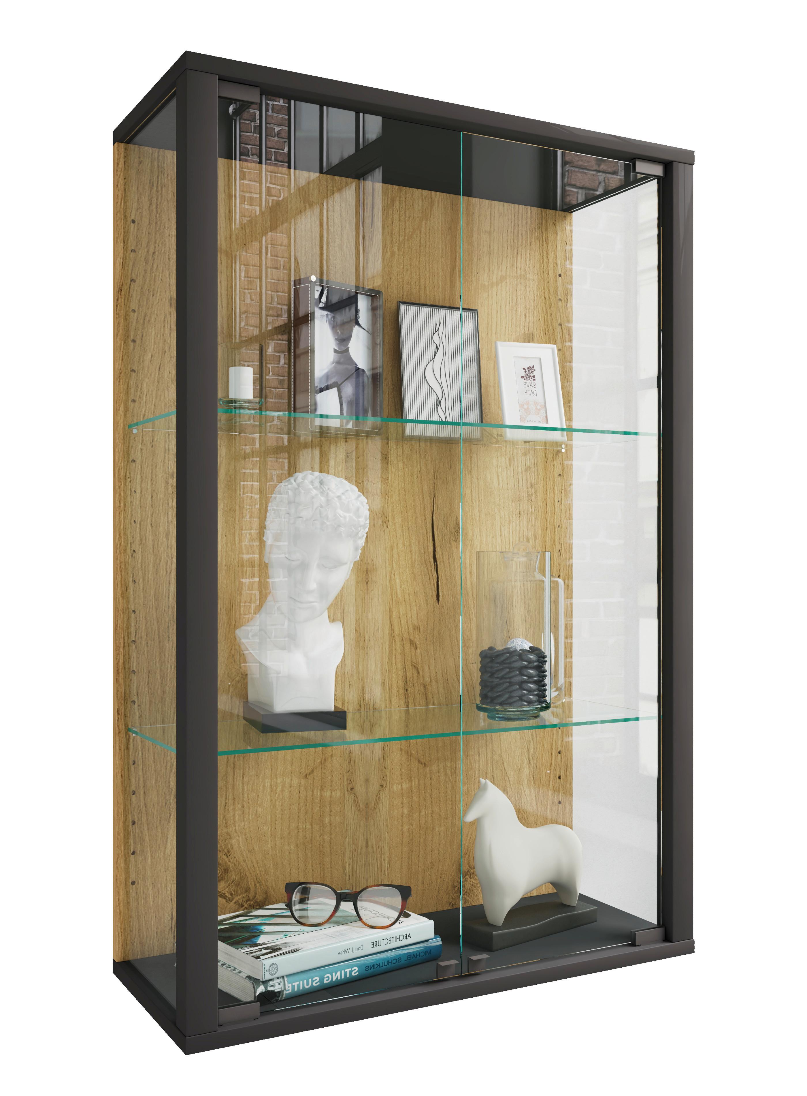 Hängevitrine Udina Honigeiche/Schwarz - Honigeiche/Klar, Design, Glas/Holzwerkstoff (59/80/25cm) - Livetastic