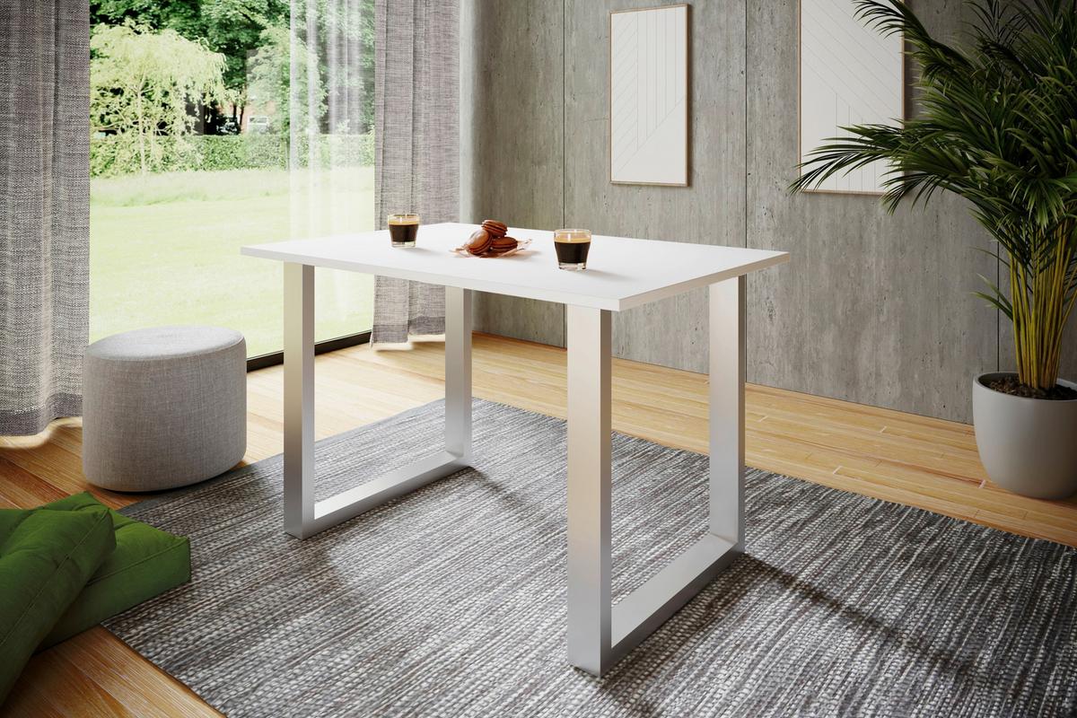 Pisalna Miza Lona, Bela, Srebrna, 110x80cm - srebrne barve/bela, Design, kovina/leseni material (110/80/76cm) - MID.YOU