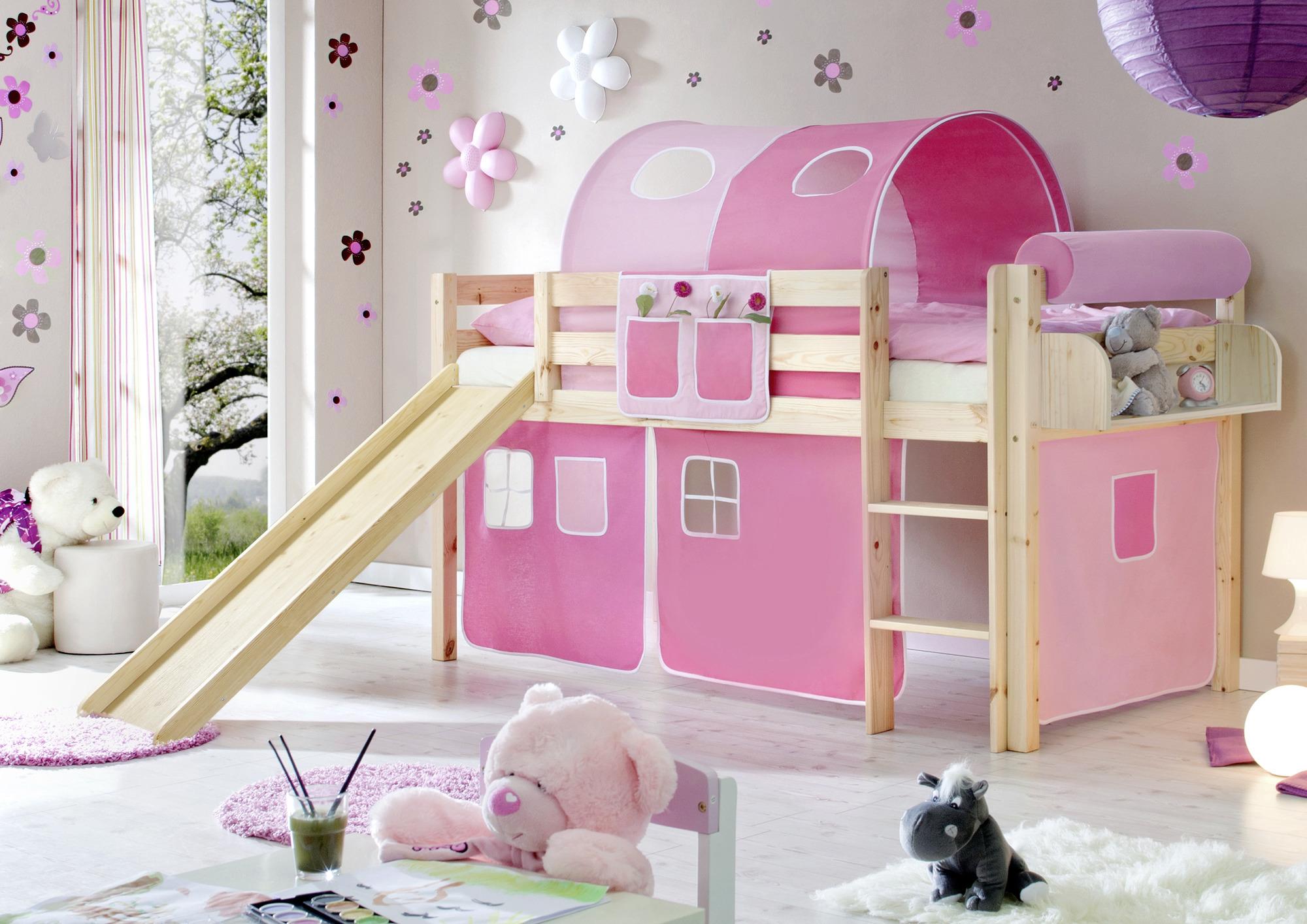 Spielbett "Manuel",aus Kiefer, rosa/kieferfarben/hellrosa - Hellrosa/Rosa, Natur, Holz (90/200cm) - MID.YOU