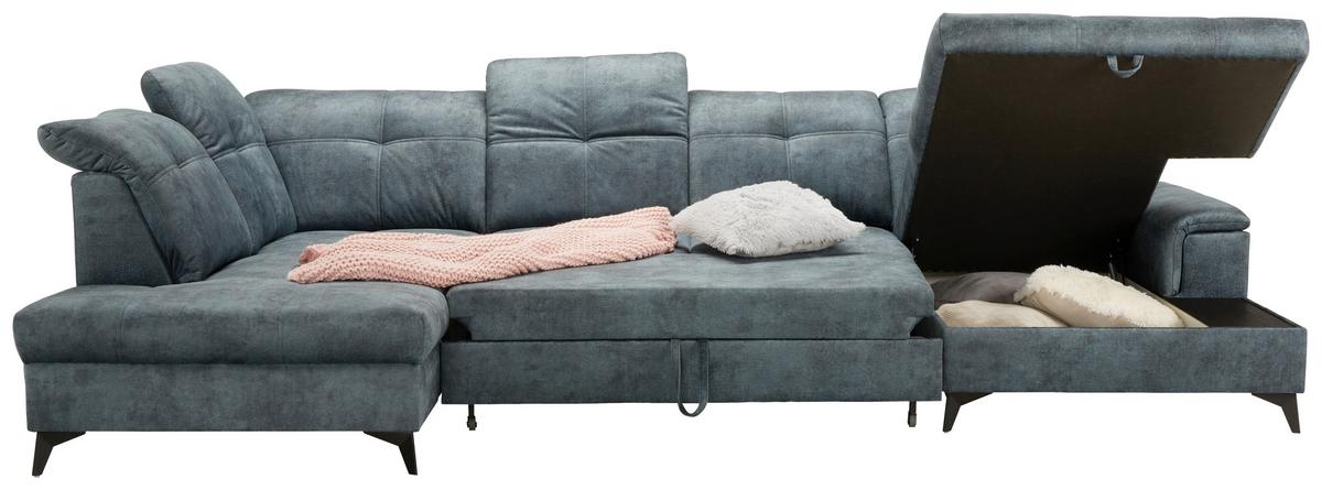 Wohnlandschaft Sierra in Dunkelblau - Blaugrau/Schwarz, MODERN, Textil/Metall (230/364/181cm) - Mömax