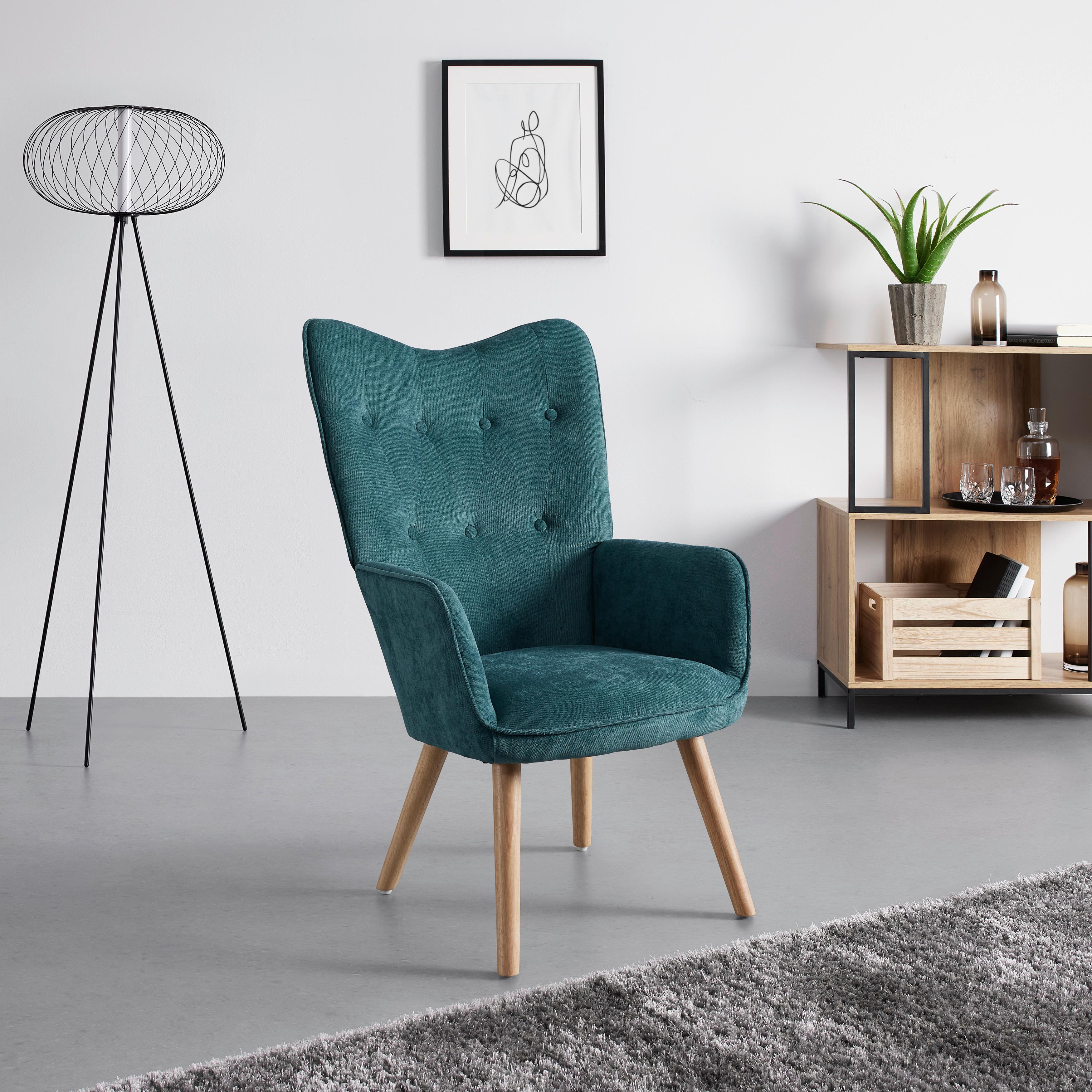 Ohrensessel Natalie Webstoff Grün - Naturfarben/Grün, MODERN, Holz/Textil (64/99/68cm) - Bessagi Home