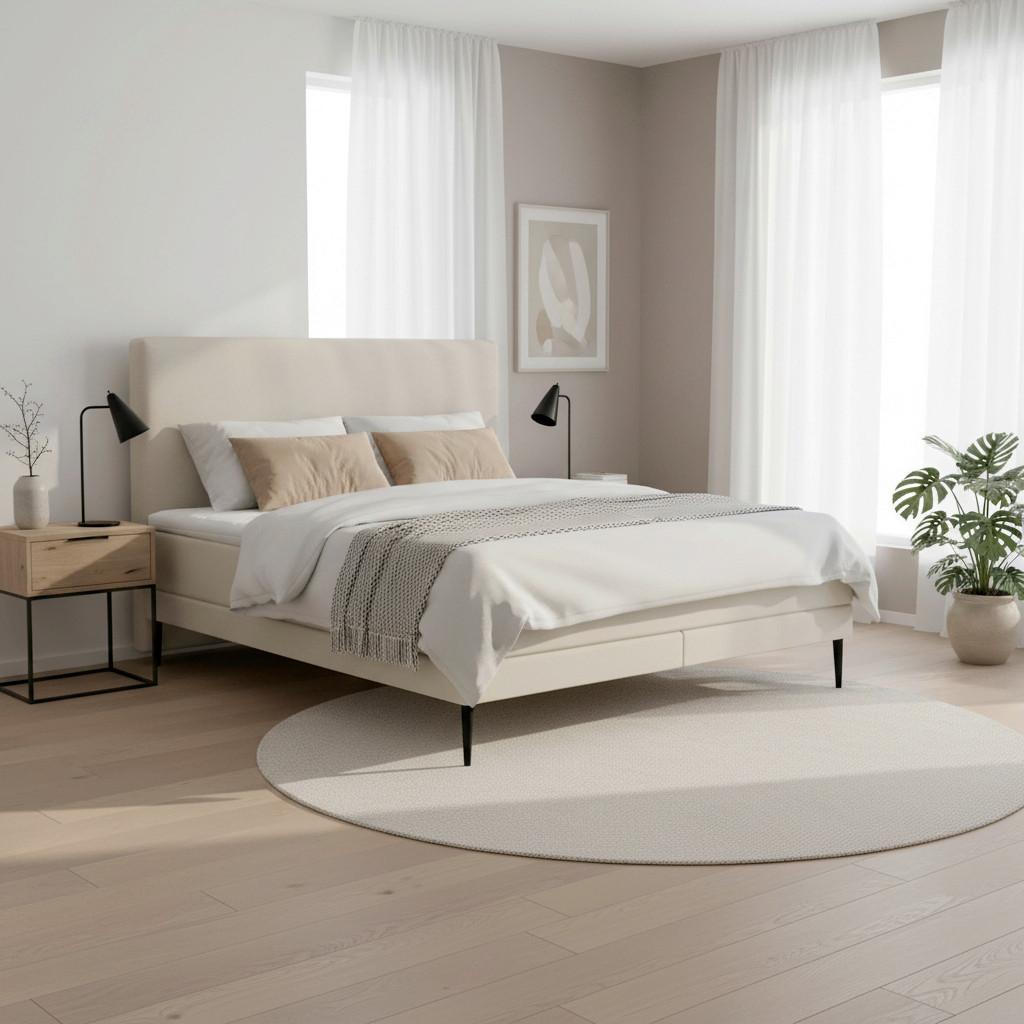 Boxbett Nevada Beige ca. 180x200 cm mit Topper - Beige/Schwarz, MODERN, Holz/Textil (180/200cm) - Bessagi Home