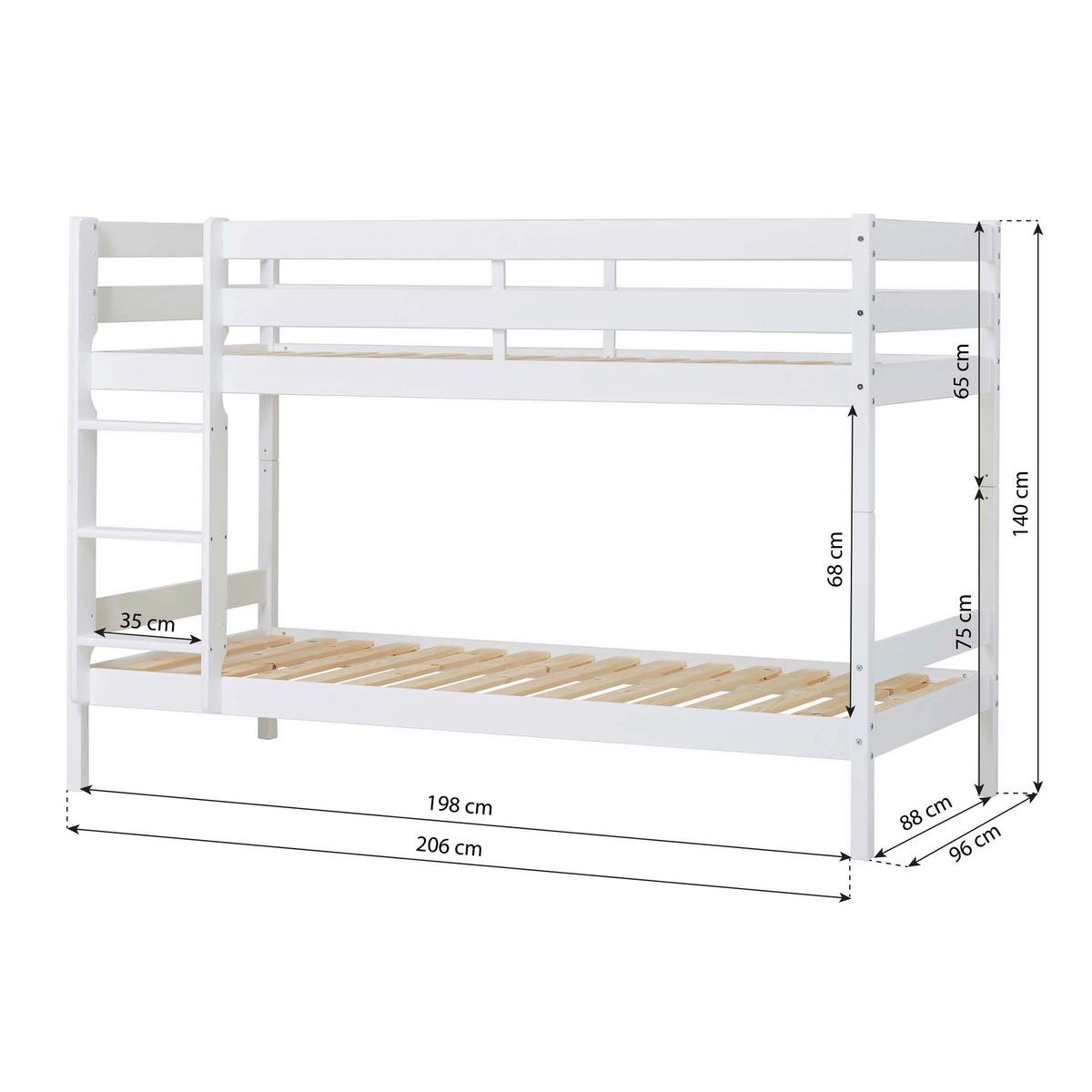 Etagenbett ECO COMFORT Weiß Echtholz vollmassiv - Naturfarben/Weiß, MODERN, Holz (90/200cm) - MID.YOU