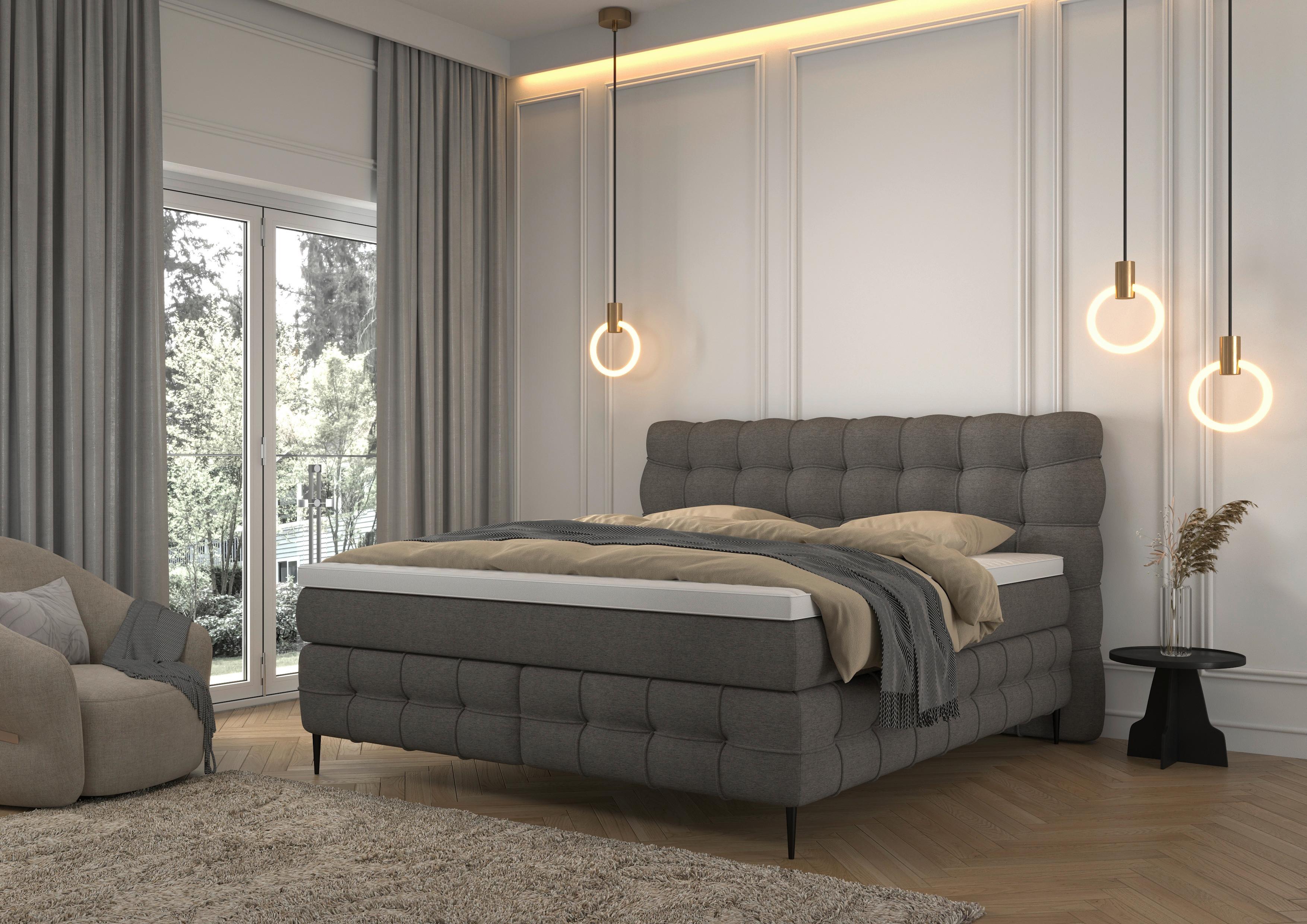 PAT BOXSPRING SCARLETT - gri închis, Konventionell, lemn/textil (180/200cm)