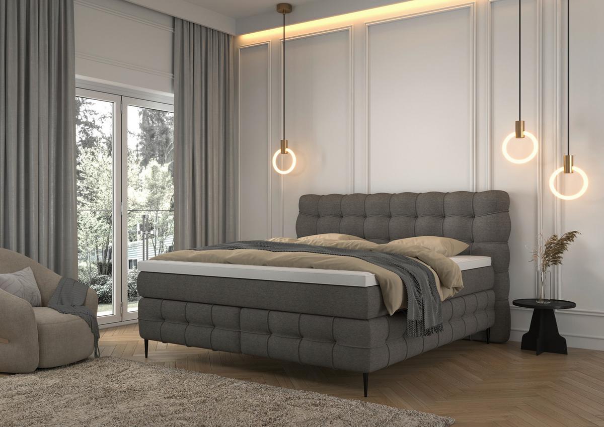 PAT BOXSPRING SCARLETT - gri închis, Konventionell, lemn/textil (160/200cm)