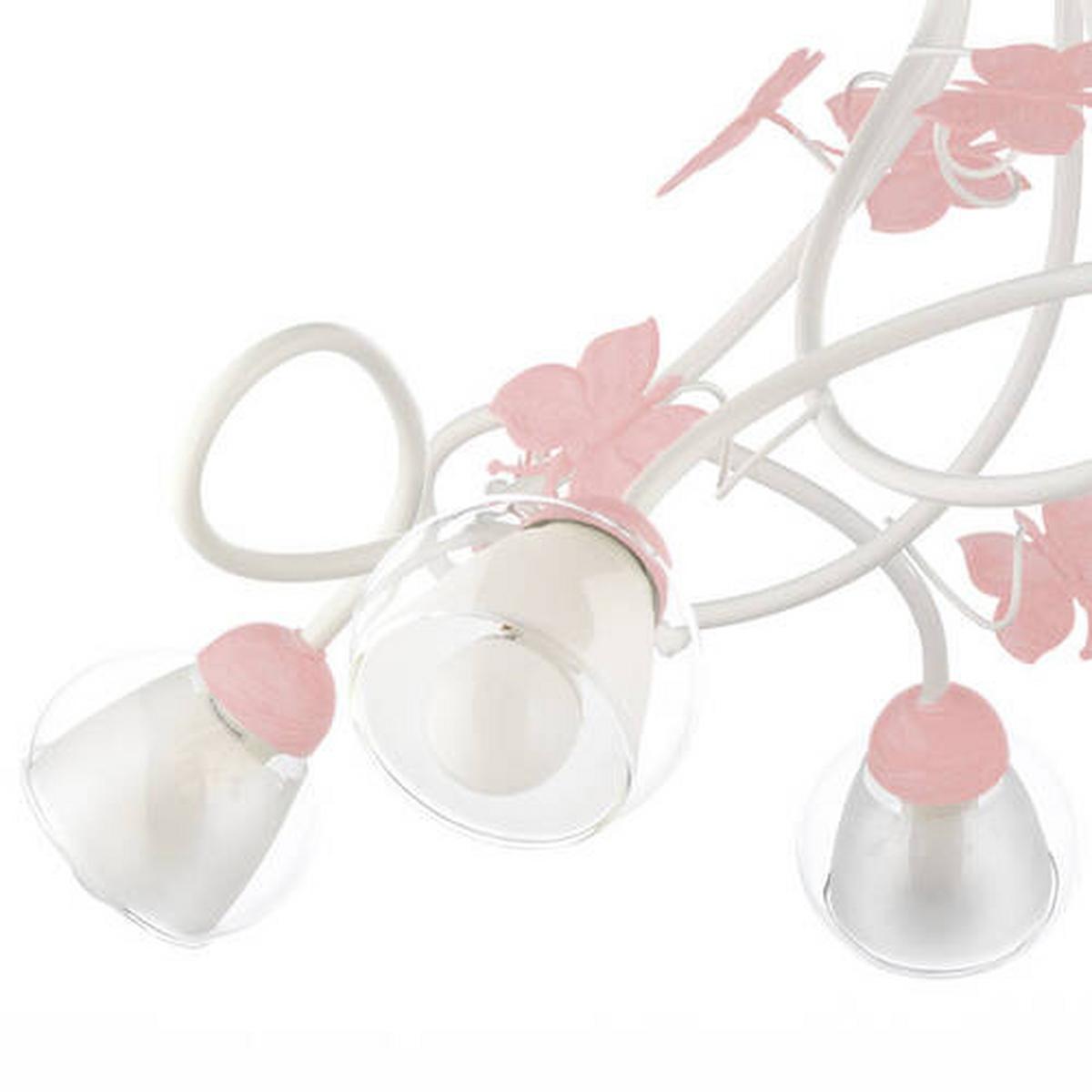 Kinderhängeleuchte Butterfly Weiß/Pink max. 6 Watt - Pink/Weiß, Basics, Glas/Metall (70/80cm)