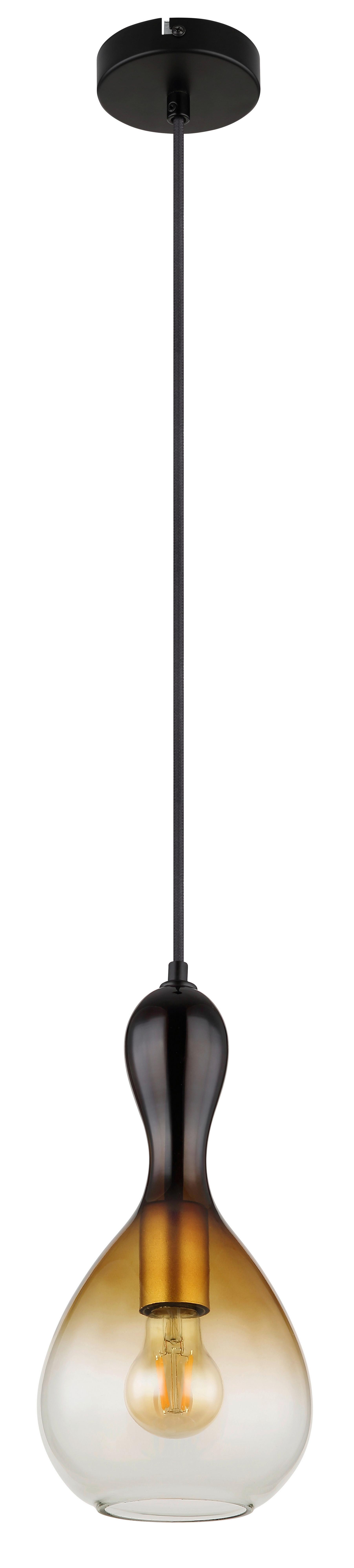 HÄNGELEUCHTE 15538H - Klar/Goldfarben, Design, Glas/Textil (16,5/120cm) - Globo
